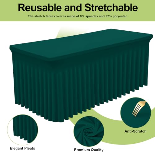 Image of Smiry 2 Pack Spandex Elastic Fitted Table Cloth Skirt for 6FT Table | Stretch Washable Table Cloth, Banquet Table Cover for Wedding, Party, Indoor & Trade Shows, (Blackish Green, 72Lx30Wx30H)