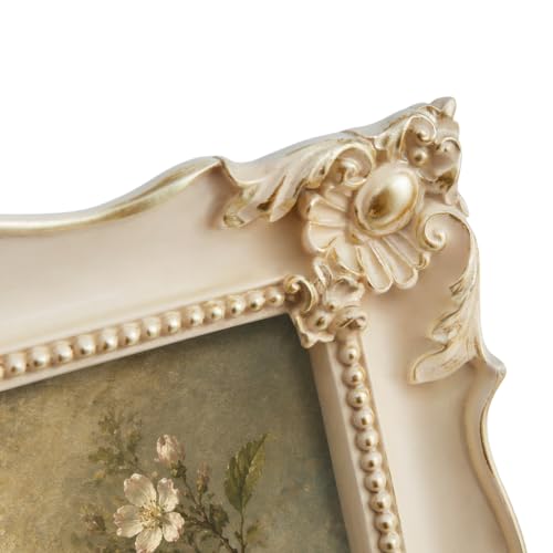Image of Saysmile 8x10 Vintage Picture Frame with Embossed Flower Design, White Ornate Frame for 8x10 or 5x7 Pictures with White Mat, Hand-Crafted Resin Antique Frames for Tabletop & Wall Hanging, Home Decor (White)