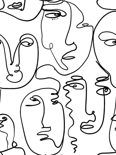 Modern Peel and Stick Abstract Line Face Wallpaper for Art Wall B...