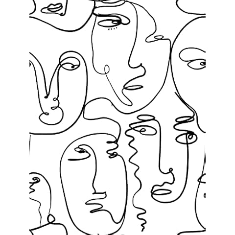 Qoubao Modern Peel and Stick Abstract Line Face Wallpaper for Art Wall Bathroom Bedroom Living Room Decal Furniture Wall Sticker 17.7X117 Inches Cover