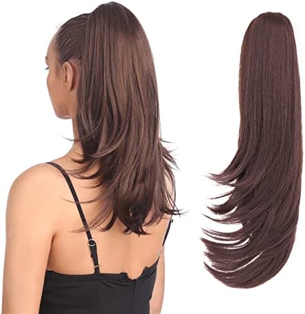 LVLUOHAO Ponytail Extension Claw Clip 18 Inch Long Straight Natural Loose Fake Ponytails Extensions Hairpieces Synthetic Hair Wig for Women Hair Piece (Medium Brown Mix)