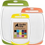 GORILLA GRIP BPA-Free Reversible Kitchen Cutting Board Set of 3 US Designed, Nonporous, Juice Grooves Catch Liquid, Slip Resistant Border, Dishwasher Safe Large Food Chopping Boards, Lime Orange Lemon