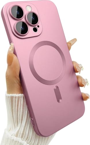 Image of DIZORO Magnetic Case for iPhone 12 Pro Max Cover [Compatible with MagSafe][Built-in Camera Lens Protector] Slim Soft Silicone Bumper Shockproof Metallic Luster Back Cover Phone Cases (Pink)