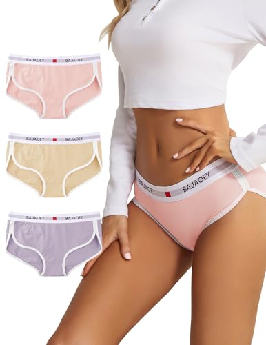 BAJAOEY Women's Cotton Underwear Womens Cheeky Panties for Women Comfy Bikini, G-3 Packs, L