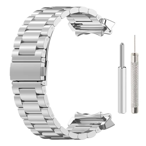 Image of OBOE Stainless Steel Watch Strap 'Compatible with' Amazfit T-Rex 3 Watch Sports Watch Band (Silver)