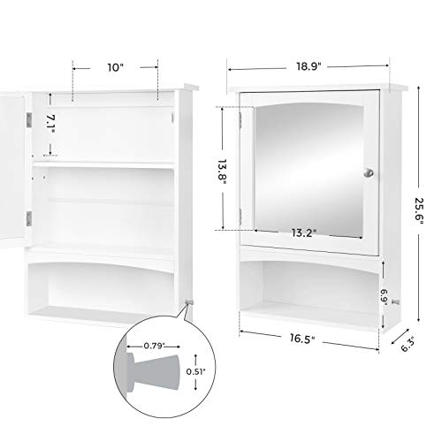 Vasagle Mirror Cabinet, Bathroom Wall Storage Cabinet, Medicine Cabinet, Wooden, White Ubbc21Wt #TOP5