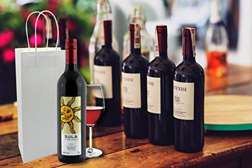 Sam Wrap Wine Bags, White Paper Bags, For Wine Spirits 5.75" X 3.25" X 13" Gift Bags, White Kraft Bags (50) #TOP1