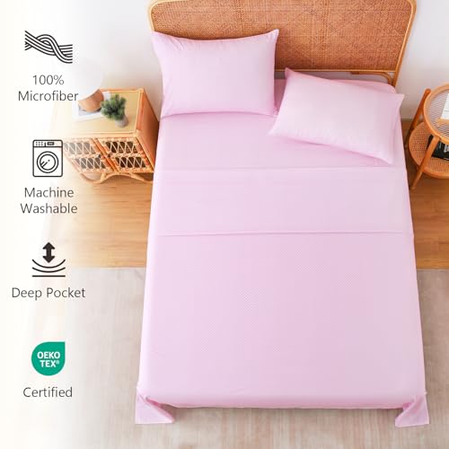 Image of MCO 4Pieces Polka Dot Sheets Set, Breathable King Sheet Set with 16 inch Deep Pocket, Modern & Luxury, Brushed Microfiber Bedding Set(King, Polkadot Pink)
