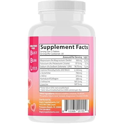 Angry Supplements BB Creatine Monohydrate Complex BBL Tablets for Gains & Muscle, Glute Builder Supplement for Women with L-Glutamine, Collagen, BCAA's and Hydration Blend (90ct)