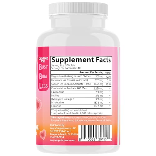 Better Booty BBL Tablets - Creatine for Booty Gains & Muscle Building, Glute Builder Supplement for Women with Creatine Monohydrate, L-Glutamine, Collagen, and BCAA\'s (90ct)