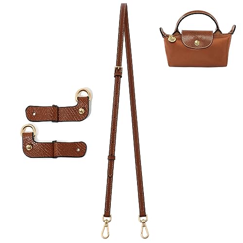 RYYXZXL Leather Purse Straps Replacement Shoulder Strap Leather Adjustable Crossbody Strap Suitable for Long champ Handbags?Brown+gold Hardware?