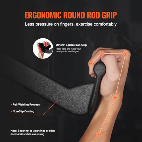 VEVOR Latzug-Aufsätze, Rudergerät mit Kabelzug, T-Stange, V-Stange, 7er-Set, Trizeps-Zugstange, gummibeschichteter Griff für das Krafttraining am Rücken, Bizeps-Curl, Trizeps-Latzugstange