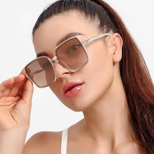 Gradient Jelly Colour Large Frame Square Sunglasses UV Protection Sunglasses，Transparent Light Tea4