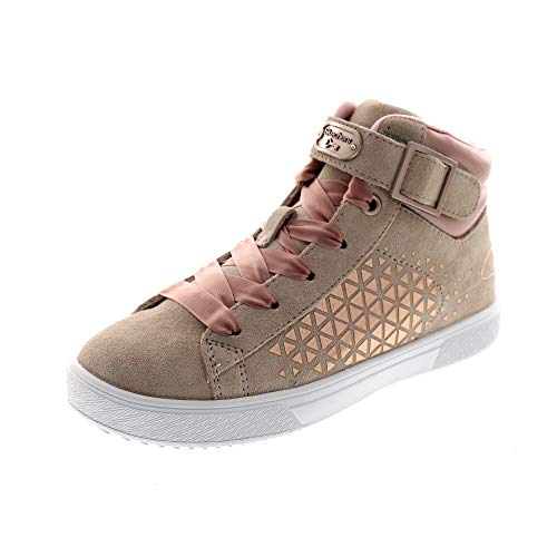 Basket montante fille en daim beige Skechers Shoutouts 2.0 au look brillant