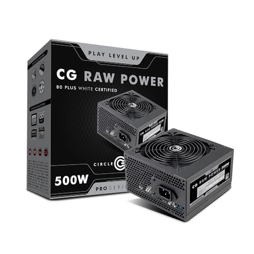 Image of Circle CG RAW Power 500 WATTS Gaming Power Supply /PSU - Non-Modular | 80 Plus White Certified | 120mm Fan | with Active PFC, Flat Black Cables | 500 Watt
