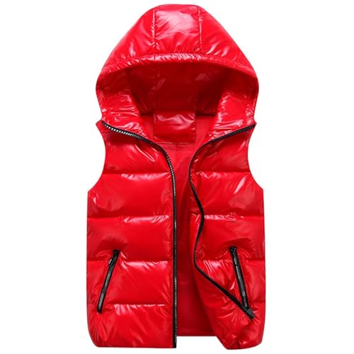 KONG JIMFAN Herren Winterjacke Sale Steppweste Herren 2024 Winter Warme Herren Weste mit Kapuze Sportwesten Für Männer Outdoor Jacke Übergangsweste Taschen Ärmellos Jacke Daunenweste(Rot,S)