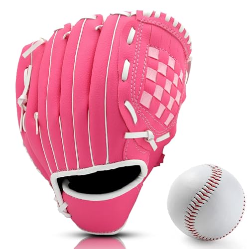 Baseball Glove Right Hand Throw Left Hand Glove (Rose Red 12.5in)