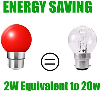 20x B22 Bayonet Cap LED Coloured Light Bulb Mini Globe Golfball Bulbs for Outdoor Patio Garden Party Christmas(Red Yellow Blue Green Orange)