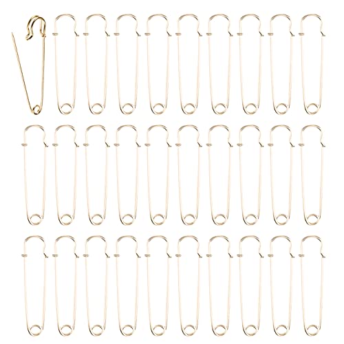 DUOXIN 30 Piezas Imperdibles, 50mm/2 Pulgadas Imperdibles de Seguridad Grandes Metal Alfileres de Seguridad Pin Accesorios de Costura para Faldas, Mantas, Manualidades (Oro) Cover