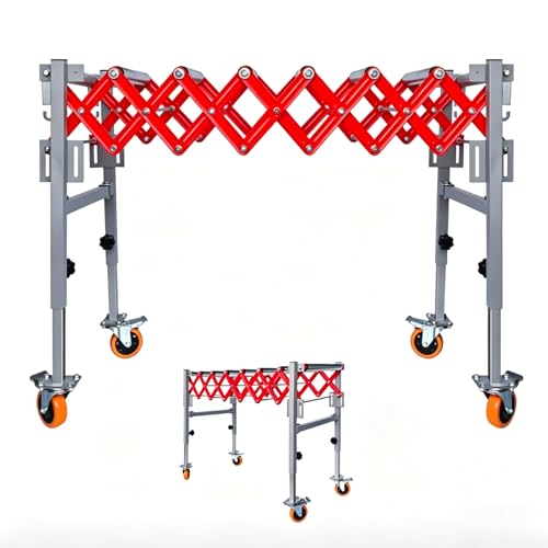 Conveyor Roller Table, Adjustable Conveyor Roller, Flexible Extendable Roller Stand with Hooks and Locking Swivel Casters, Industrial Conveyor Belt for Woodworking