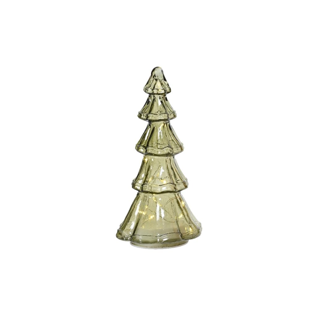 Lumineo Small Micro LED Green Tree, 7.6" Tall, Warm White Lights, Battery Operated, 6-Hour Timer, Indoor Holiday Decoration