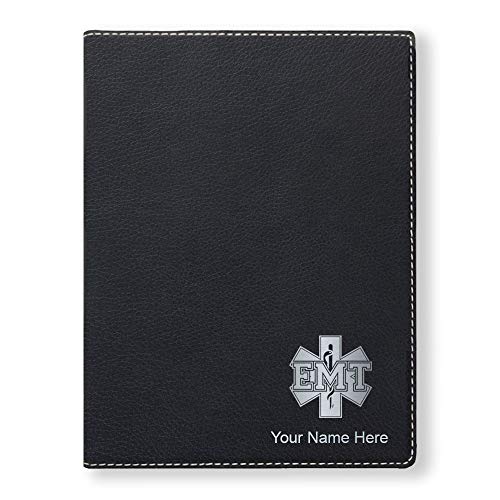 Small Portfolio Notepad, EMT Emergency Medical Technician, Personalized Engraving Included (Black)