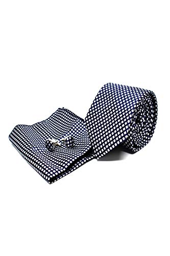 Cravate homme soie bleu Sweet Leaf : boutons de manchette et pochette costume