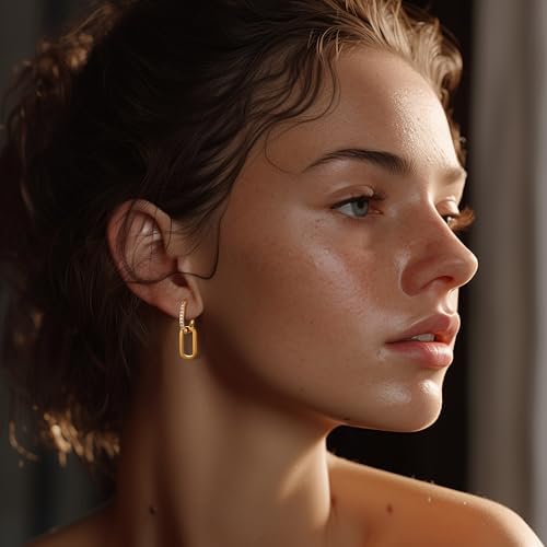 Dochais Convertible Link Earrings for Women,Double Oval Hoop Earrings,Drop Dangle Earring,Statement Earrings,Geometric Earring,Paperclip Link Chain Earrings