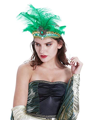 ShiyiUP Masquerade Ball Headwear Belly Dance Feathered Headgear, Green, One Size
