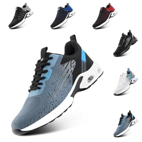 Hitmars Laufschuhe Herren Sportschuhe Luftpolster Turnschuhe rutschfeste Atmungsaktiv Leichtgewichts Straßenlaufschuhe Sneaker Joggingschuhe Walkingschuhe Fitness Schuhe Blau 43 EU