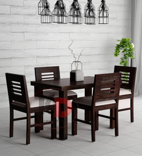 Image of Sheesham Wood Dining Table 4 Seater || 4 Seater Dining Table with Chair || Dining Room Set || Dining Table Set || Wooden Dining Table 4 Seater || 4 Seater, Walnut