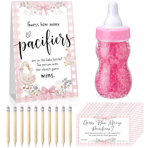 Roowest 512 Pcs Baby Shower Game Guess Pacifiers Sign, Pink, Silly Goose
