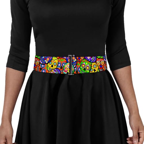 Buckle-Down Women's Cinch Belt Colorful Calaveras Stacked 23 to 42 Inch, Multicolor3