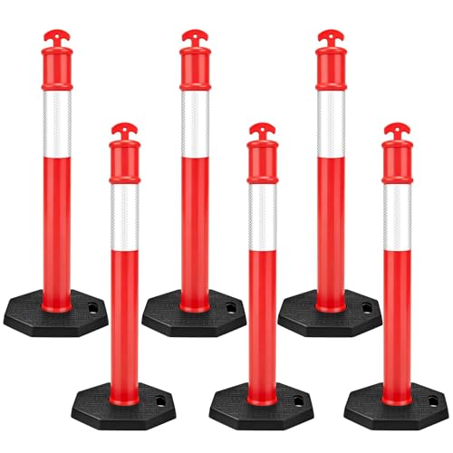 6PCS 45In Traffic Delineator Posts with Heavy Duty Rubber Base, P...