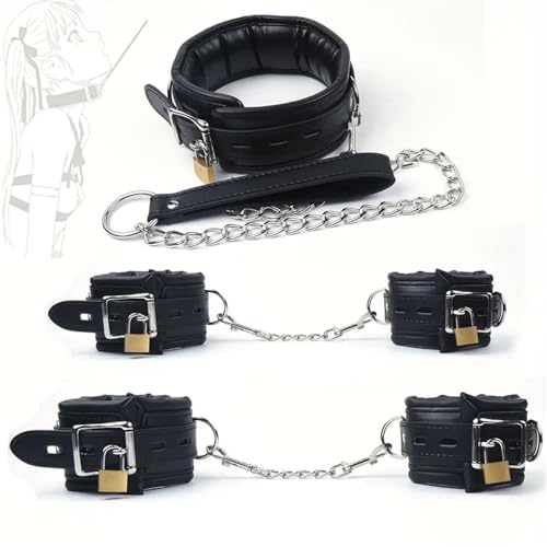 1 pezzo manette in schiuma di pelle nera con blocco a catena