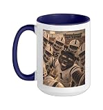 Panther Players Huddle Vintage Cool School College QB Mascot Ceramic Mug, Dark Blue/White, 15oz