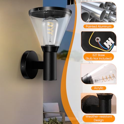 EBION Outdoor Wall Lights E27, IP65 Waterproof Outside Wall Lights in Aluminum - Image 2