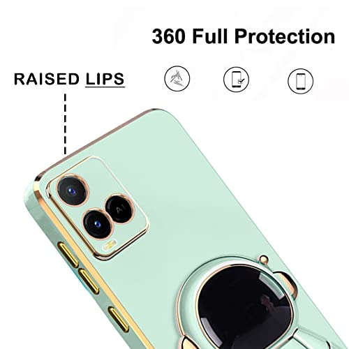 Image of KARWAN️ 3D Astronaut with Folding Stand Back Cover Case Compatible for Vivo Y21 | Slim electroplated case | Stand case | Soft TPU | Space Astro Theme | Camera Protection-Mint