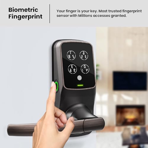 Lockly Secure Plus, Bluetooth Smart Door Lock, Keyless Entry Door Lock with Handle, PIN Genie® Keypad, 3D Biometric Fingerprint Sensor thumbnail 2
