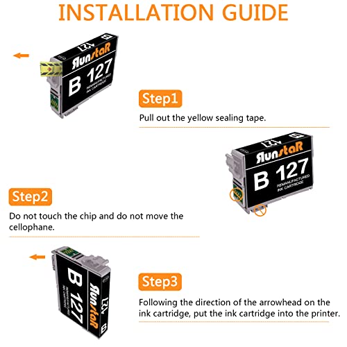 Run Star 4 Black 127 Remanufactured Ink Cartridge Replacement For Epson 127 T127 Use In Wf-3520 Wf-3540 Wf-7010 Wf-7510 Wf-7520 545 530 625 645 630 840 Printer #TOP3
