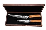 Route83 Signature Prime Rib/Brisket Damascus Steel Two Knife Boning/Trimming Set Italian Olive Wood Handles