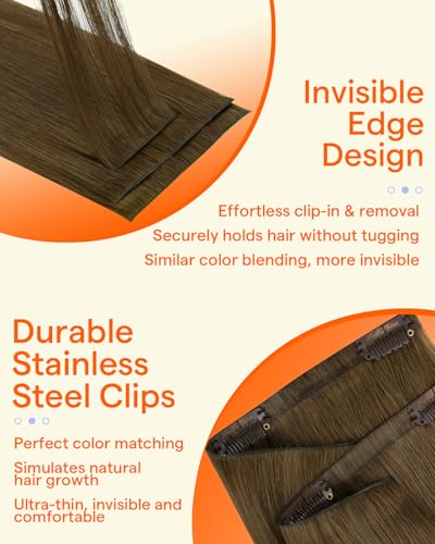 Image of Full Shine Invisible Clip in Hair Extensions, Brown, 22 Inch 130g 6Pcs