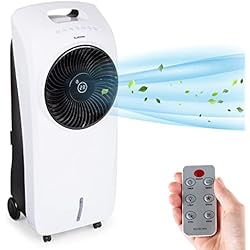Ventilador Aire Frio Leroy Merlin Klarstein 110 W, Climatizador Portatil Frio 5 en 1 Ionizador, Enfriador de Aire Evaporativo, Silencioso Modo Noche, Humidificador, Ventilador, Purificador, Aire Acondicionado 396m³/h, Blanco´´