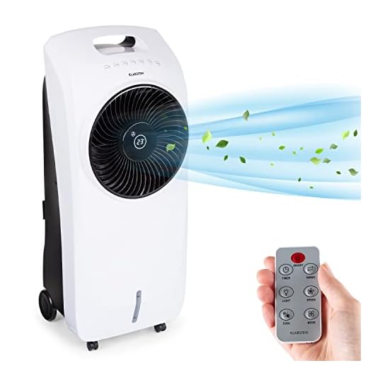 Klarstein 110 W, Climatizador Portatil Frio 5 en 1 Ionizador, Enfriador de Aire Evaporativo, Silencioso Modo Noche, Humidificador, Ventilador, Purificador, Aire Acondicionado 396m³/h, Blanco"