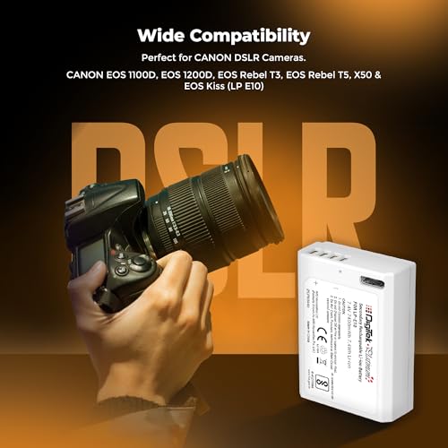 Image of Digitek Platinum (LP-E10 Type C) 1260mAh Li-ion Battery for Canon DSLR Cameras with Smart Protection, for Canon EOS 1100D, 1200D, 1300D, Kiss X50, Kiss X70, Rebel T3, T5, and T6 Cameras
