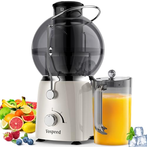 Extracteur de jus Vospeed, presse-fruits et légumes de 1400 watts avec goulotte d'alimentation de 3,5 pouces et pot à jus de 1,2 litre, sans BPA, facile à nettoyer (Blanc)