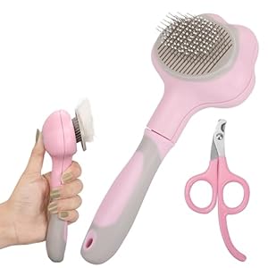 Belle Vous Kit de Toilettage Rose – Brosse Autonettoyante et Coupe-griffes pour Chats et Chiens – Adapté aux poils longs comme aux poils courts – Enlève le Sous-poil et les Nœuds