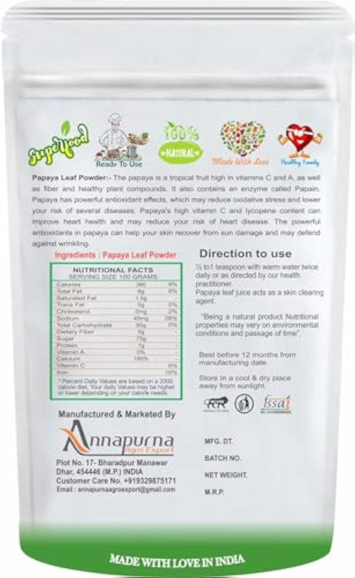 Nimadi Zone Papaya Leaf Powder - 1 KG