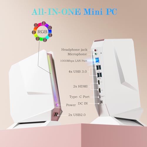 Image of sinbun Mini Gaming PC, core I7-8750H Mini PC Nvdia GTX1050 DDR5 RGB Lights Mini Gaming Computer, 16GB DDR4 512GB NVMe SSD, 2X HDMI Type-C /WiFi6 /BT5.2, Windows 11 Pro Desktop PC, White