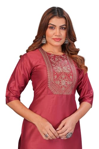 Image of Women's Chanderi Cotton Embriodired Kurtis